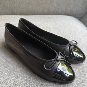 Kaitlyn Pan Lambskin Two Tone Bow Ballet Flats Black Classic Women's 9 NIB